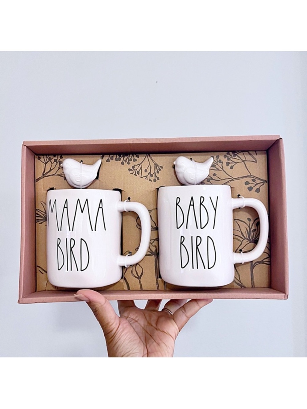 Rae Dunn Mama Bird & Baby Bird White Ceramic Mug Set